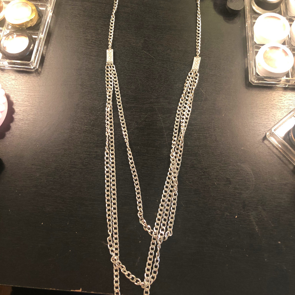 Long Silver Chain Statement Necklace